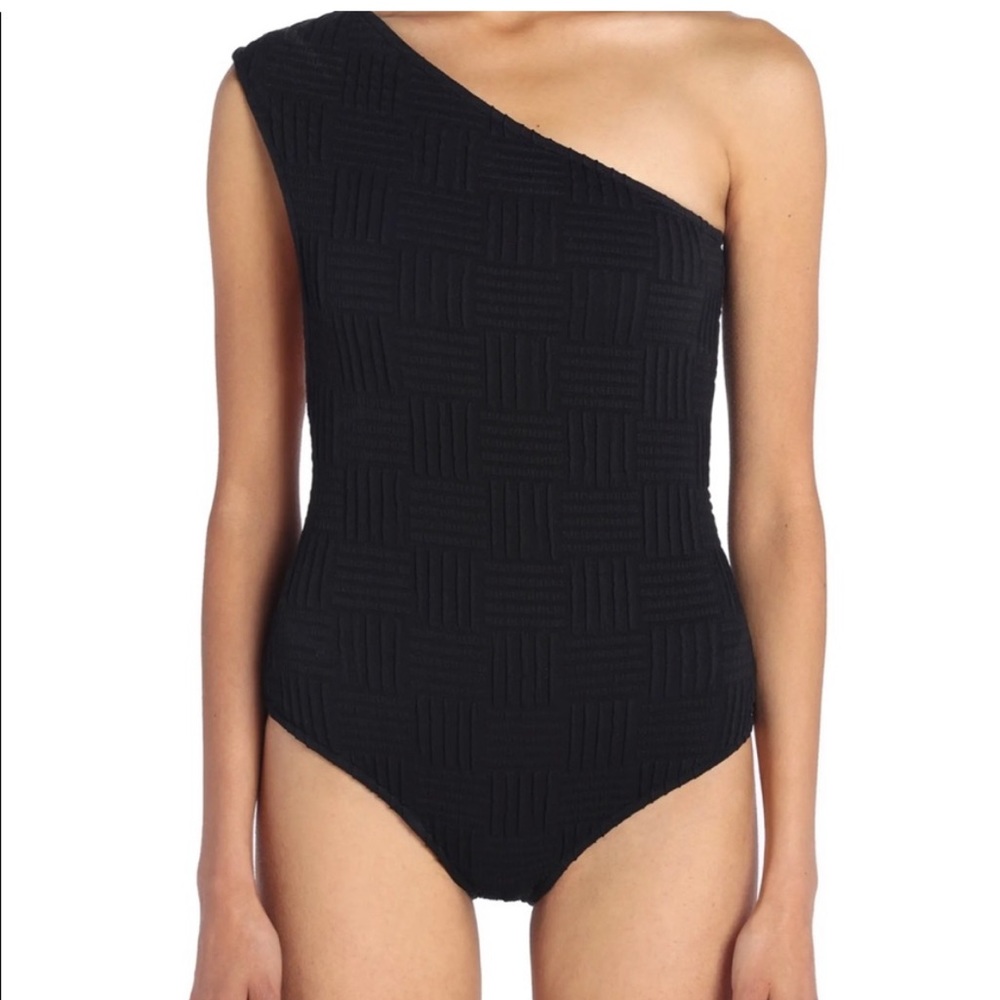 BOTTEGA VENETA Intrecciato Pattern One-Shoulder One-Piece Swimsuit BLACK L 0248